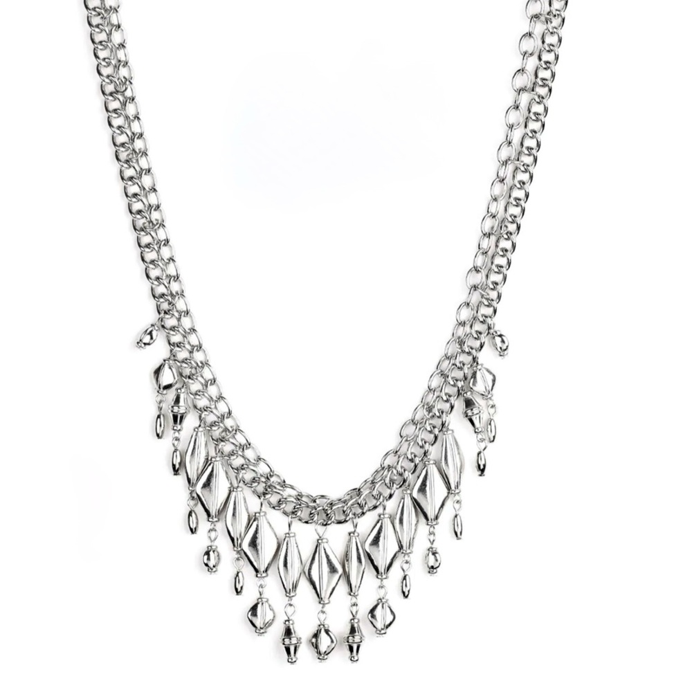 TRINKET TRADE • Silver Paparazzi Beaded Tassel Fringe Necklace